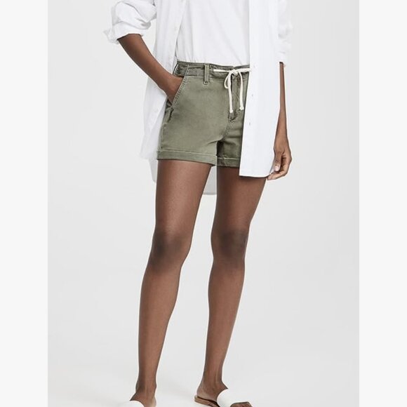 PAIGE “Harper” Utility Green Denim Drawstring Shorts | Rolled Hem – Size 25 - Picture 12 of 12